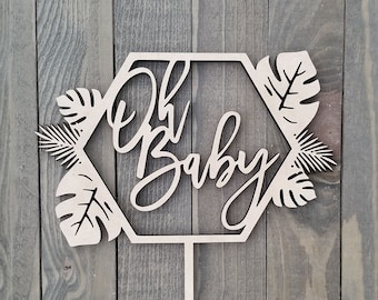 Tropical Baby Shower Cake Topper: Palm Leaves, Laser Cut Wood