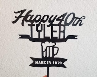 Personalisierter 40. Geburtstag Cake Topper: Bierkrug, Name & Jahr