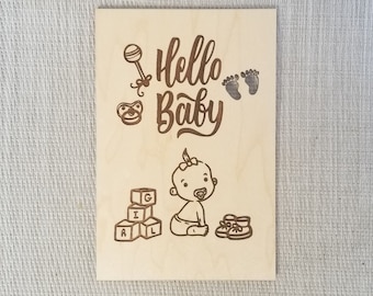Laser geschnittene Baby Shower Karte aus Ahornholz: Kinderzimmerdeko mit Gravur