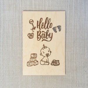 Hola bebé - Tarjeta para baby shower - Cumpleaños de bebé - Decoración de guardería - Corte láser - Regalo único - Grabado láser - Niña o niño