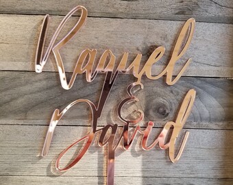 Personalisierter Zwei Namen Hochzeitstorte Topper: Rose Gold Acryl Dekor
