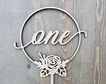 "3D-gedruckter Cake Topper ""Eins"" zum Geburtstag (mit Rosen)"