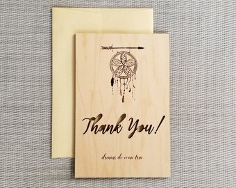 Laser geschnittene Dankeskarte aus Ahornholz im Traumfänger-Design