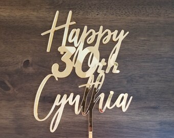 Personalisierter Geburtstag Cake Topper: Personalisierter Name & Alter, Spiegel Acryl, Gold