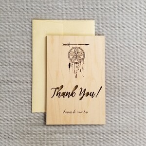 Carte de remerciement -- attrape-rêves -- carte en bois -- découpée au laser -- cadeau unique