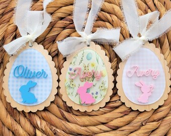 Personalisierte Osterhase Namensschild: Laser Cut Korb Anhänger; Vintage inspiriert