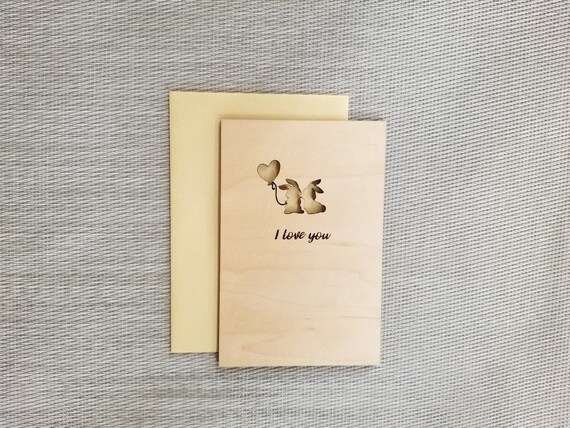 Wood Card Laser Cut Five Year Anniversary I Love You To The Moon and Back Laser Engraved Valentines Day Card Unique Gift