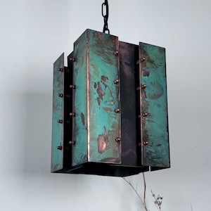 Industrial lighting ,Patina Light fixture ,Rustic chandelier , Farmhouse lighting ,Pendant light