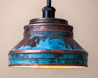 Handmade Copper Patina Pendant Light, Industrial Farmhouse Lighting