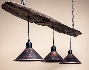 Suspension en bois flotté - Éclairage côtier artisanal, lustre en bois naturel, décoration de maison de plage bohème rustique