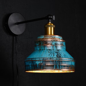 Sconce light with switch Wall light plug in Industrial light Modern Copper lamp Patina