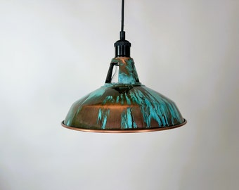 Industrial lighting , Copper lamp ,Patina Light fixture ,Rustic chandelier , Farmhouse lighting ,Pendant light