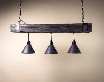 Suspension industrielle en cuivre - Plafonnier patiné rustique, luminaire de ferme fait main