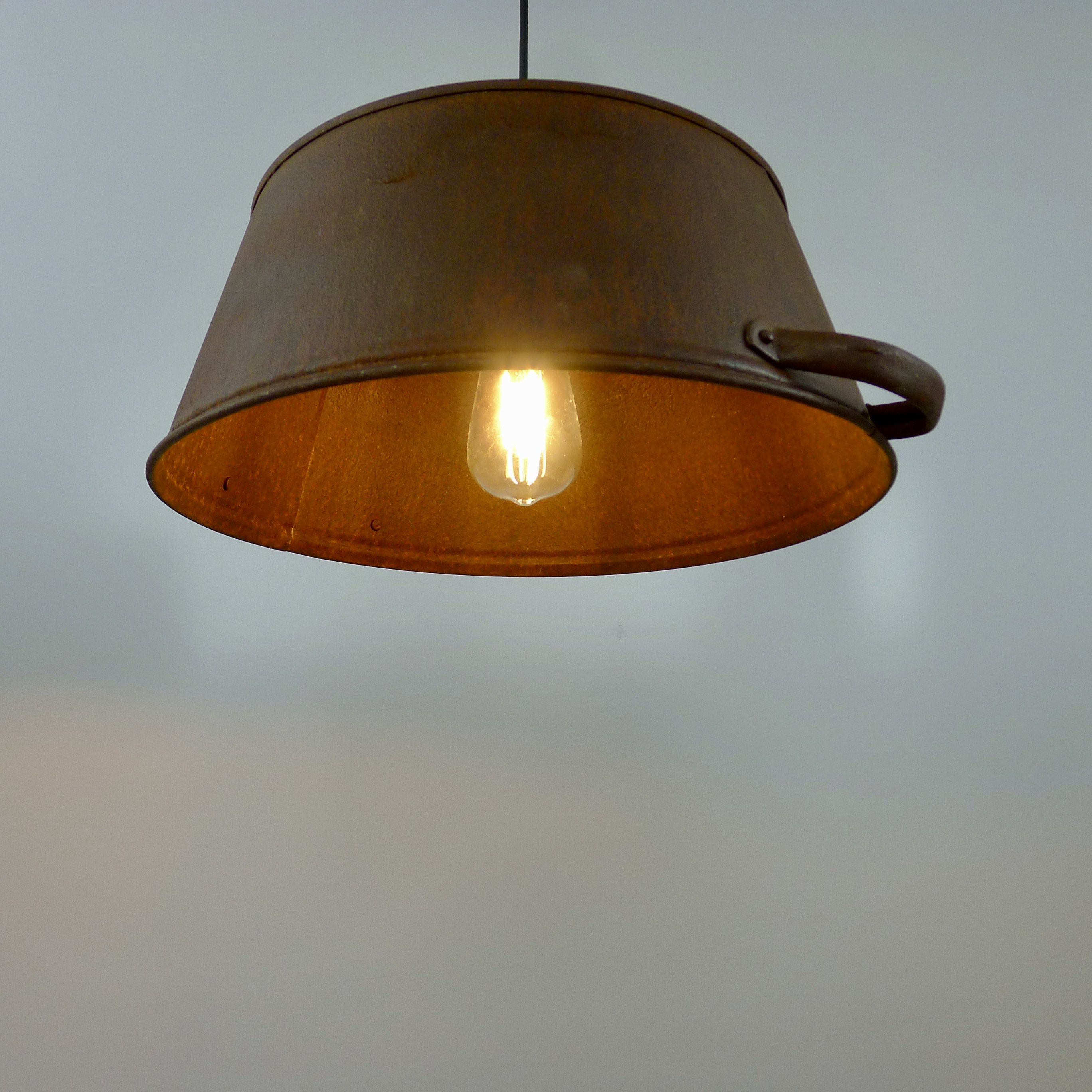 Unique Rusty Bucket Pendant Lamp Industrial Chandelier Etsy