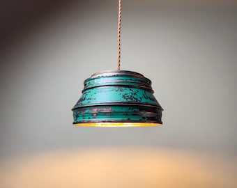 Suspension industrielle effet cuivre patiné - Plafonnier rustique fait main
