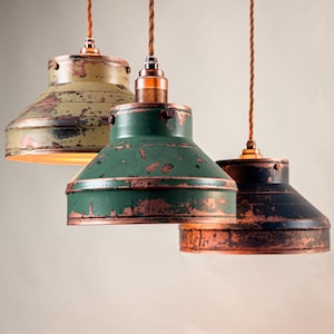 Lampada a sospensione effetto patina di rame industriale – Lampadario rustico fatto a mano
