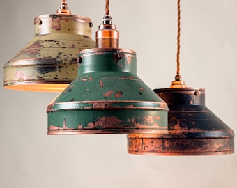 Lampada a sospensione effetto patina di rame industriale – Lampadario rustico fatto a mano