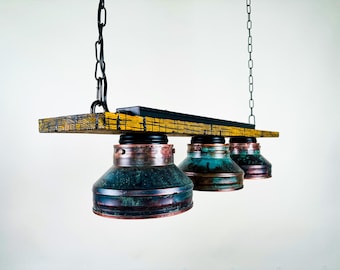 Suspension patinée - Lampe industrielle minimaliste, luminaire rustique fait main