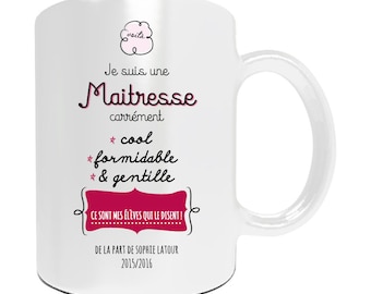 Mug maîtresse à personnaliser avec le prénom de votre enfant - Cadeau pour maîtresse personnalisé - cadeau maîtresse fin d'année scolaire