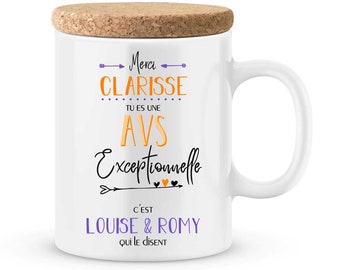 Mug AVS à personnaliser avec le prénom de votre enfant - Cadeau pour auxilliaire de vie scolaire