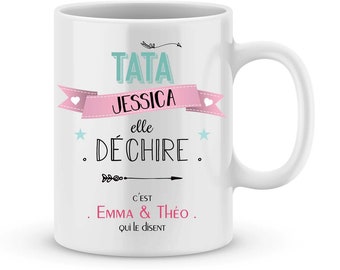 Cadeau pour votre tata -  Mug TATA à personnaliser avec le prénom de votre enfant - Ma tata elle déchire - Cadeau pour tata personnalisé