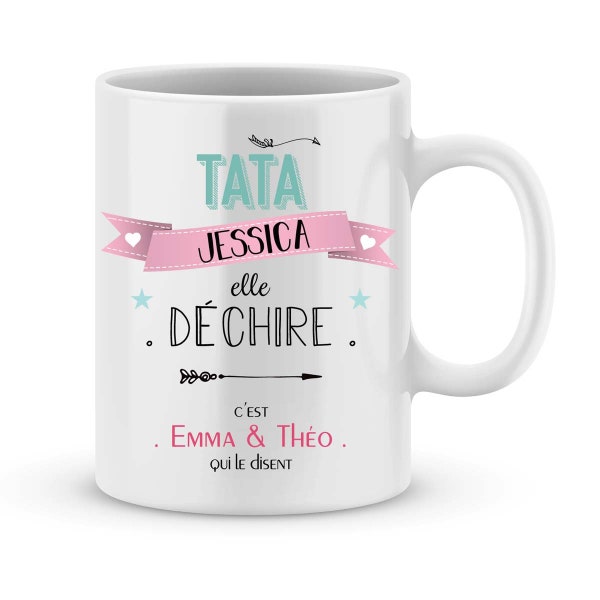 Cadeau pour votre tata -  Mug TATA à personnaliser avec le prénom de votre enfant - Ma tata elle déchire - Cadeau pour tata personnalisé