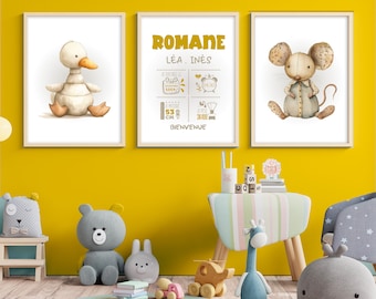 3 AFFICHES pour une décoration de chambre unique ! Offrez ce cadeau en guise de cadeau de naissance ou pour un baptême. (Livré sans cadre)