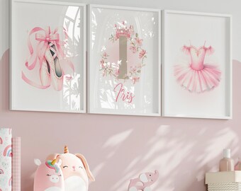 Lot 3 affiches personnalisées. Décoration Chambre enfant danse classique. Cadeau de naissance. Idée cadeau enfant (LIVRÉ SANS CADRE)