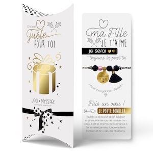 Cadeau prêt à offrir à sa fille | Bracelet gravé porte bonheur et carte | Cadeau FAMILLE | Boite cadeau OFFERTE