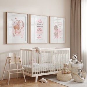 Décoration chambre enfant tons rose. 3 affiches personnalisées prénom. Cadeau de naissance. Idée cadeau enfant, baptême LIVRÉ SANS CADRE image 3