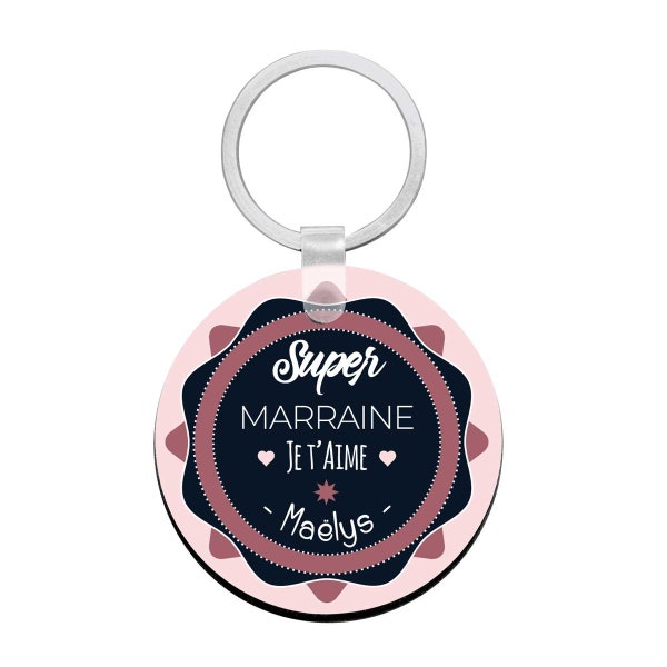 Porte clés à personnaliser avec prénom super MARRAINE -  cadeau personnalisé pour marraine - porte clé marraine