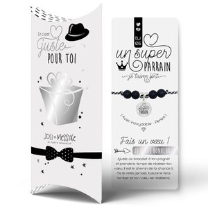 Cadeau prêt à offrir à son PARRAIN | BRACELET gravé porte bonheur et carte | Cadeau original| Noël, fête, anniversaire. Boite cadeau OFFERTE