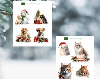 Adesivi decorativi per pianificatore natalizio invernale con cani e gatti