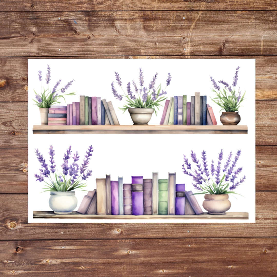 Purple Floral Watercolor Bookshelf Border Deco Planner Stickers - Etsy