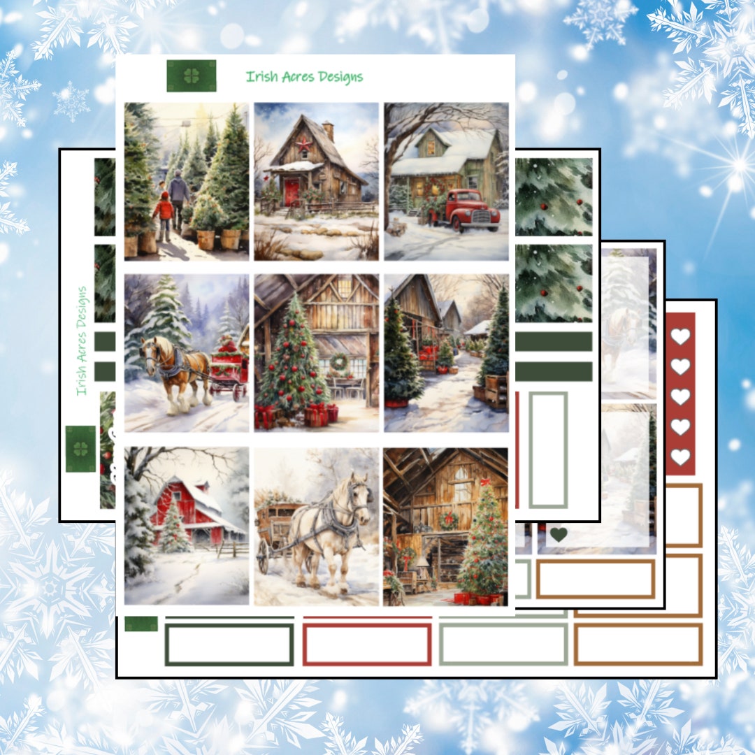 Country Christmas Watercolor Planner Sticker Kit - Etsy