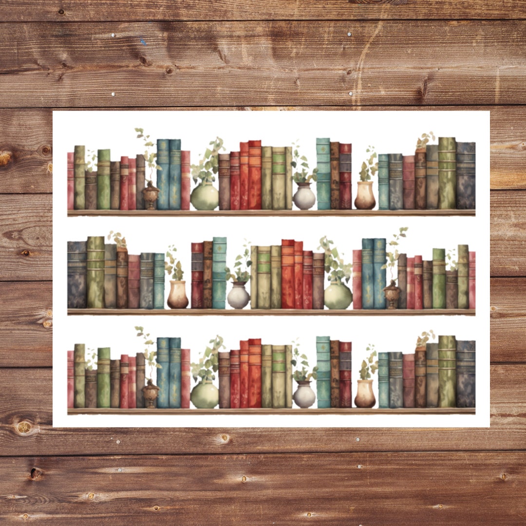 Watercolor Plant Bookshelf Border Deco Planner Stickers - Etsy