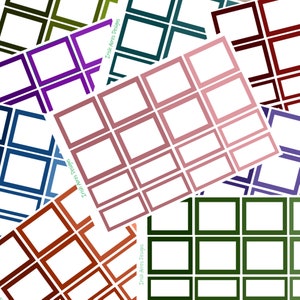May include: A set of 10 printable planner stickers featuring a grid pattern in various colors, including green, blue, purple, red, and brown. The stickers are designed by Irish Acres Designs.
