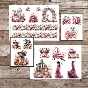 Pink Halloween Planner Deco Sheets, Scrapbook Supplies, Seasonal Stickers