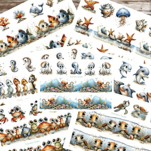 Cute Sea Creatures Borders and Journaling Stickers Planner