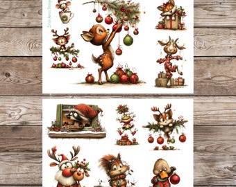 Whimsical Holiday Animals Deco Planner Stickers