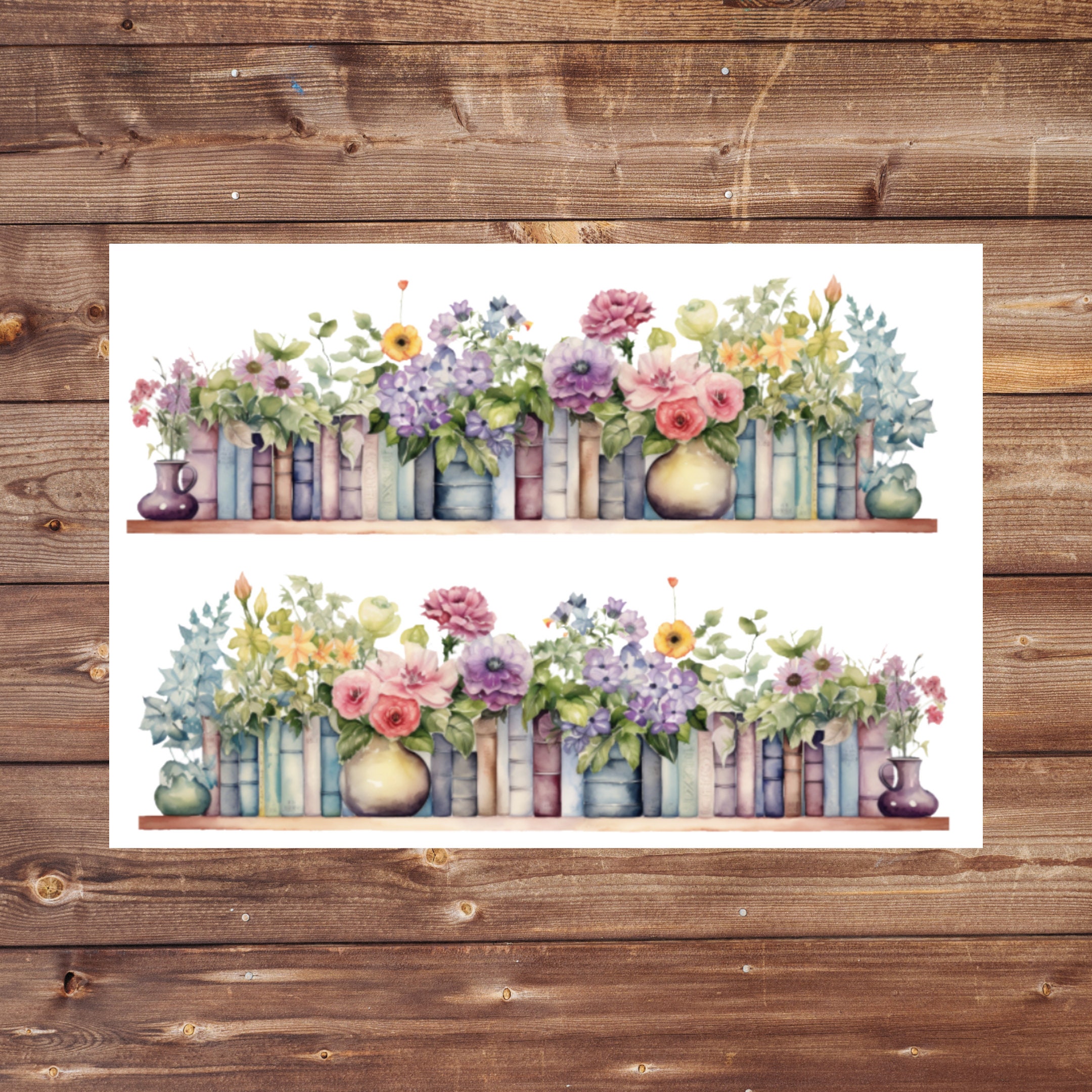 Spring Floral Watercolor Bookshelf Border Deco Planner Stickers - Etsy