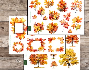 Watercolor Autumn Leaves Deco Planner Stickers