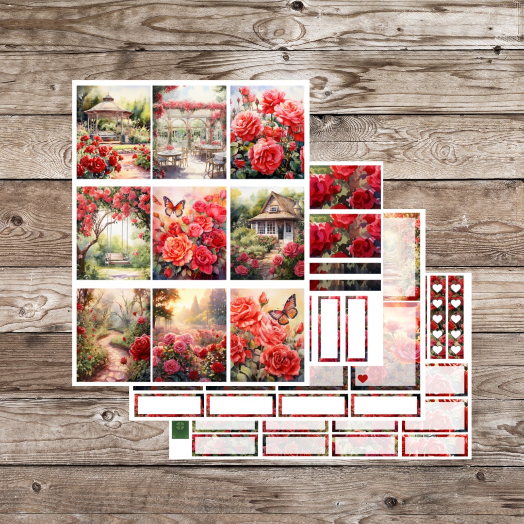Watercolor Rose Garden Vertical Planner Sticker Kit - Etsy