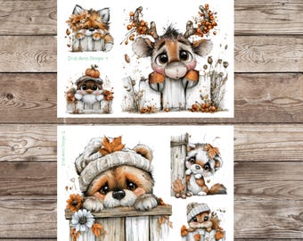 Fall Peeking Animals Deco Planner Stickers