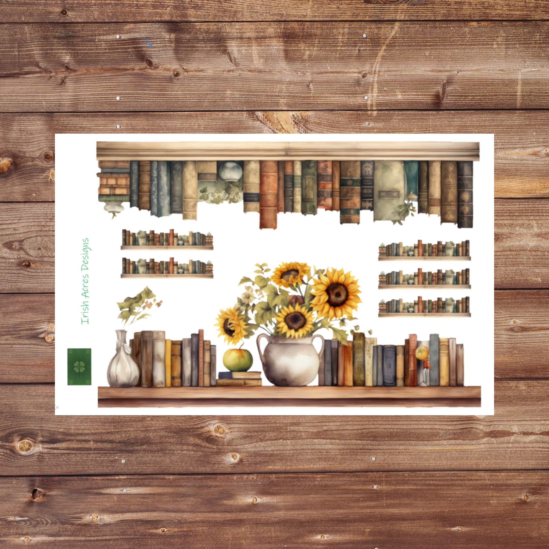Watercolor Sunflower Bookshelf Border Deco Planner Stickers - Etsy