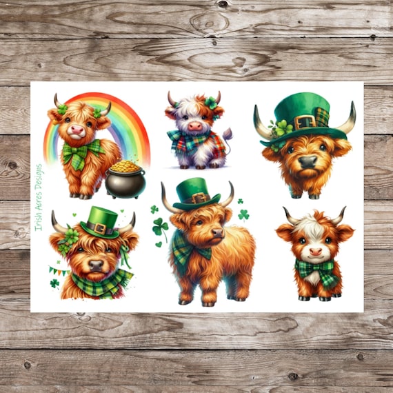 St. Patrick's Day Irish Highland Cow Deco Planner Stickers