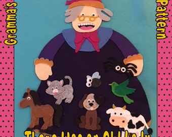 What Did the Old Lady Swallow Felt Story Board Pattern- Fly, Spider, Bird, Cat, Dog, Cow, Horse - PDF PATTERN ONLY