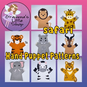 Safari Hand Puppet Patterns - DIY patterns for 8 Safari Animals for you to make.