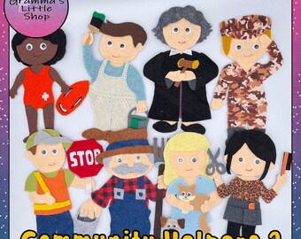 Community Helpers 2 Felt Board or Stick Puppet Patterns -  PDF Patterns Only