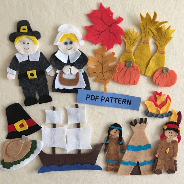 Thanksgiving and the Pilgrims Pattern for A Felt Board Including the Mayflower - PDF PATTERN ONLY